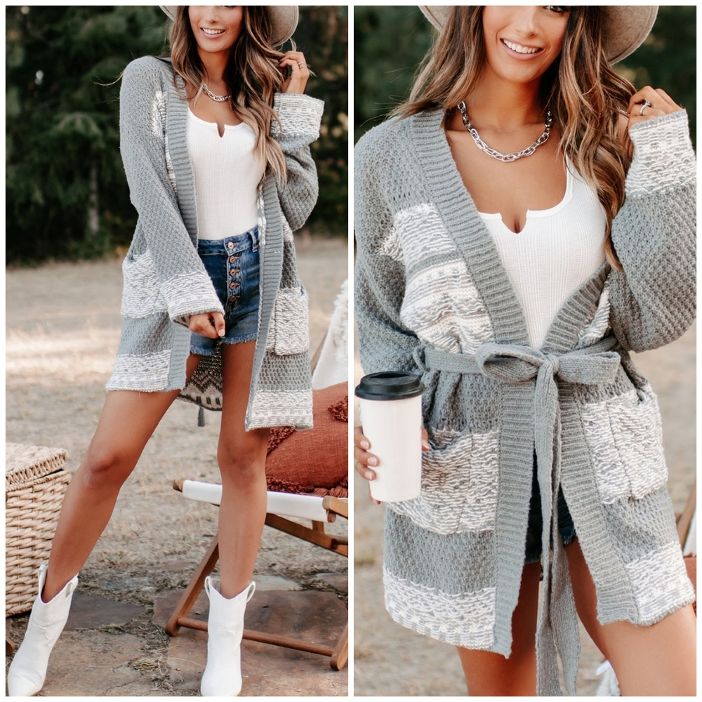 LOVERICHE Chic Gray Knitted Kimono Cardigan - Picture 1 of 9